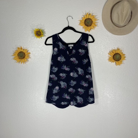 Market and Spruce Women Blue Floral Tank Top size Large - Picture 2 of 11